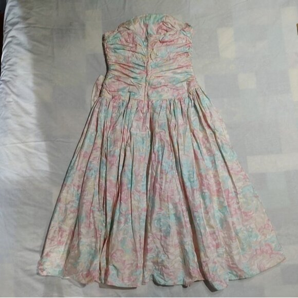 Vintage 80s Dance Allure Alfred Angelo Pastel Floral Strapless Dress ILGWU - Picture 5 of 13